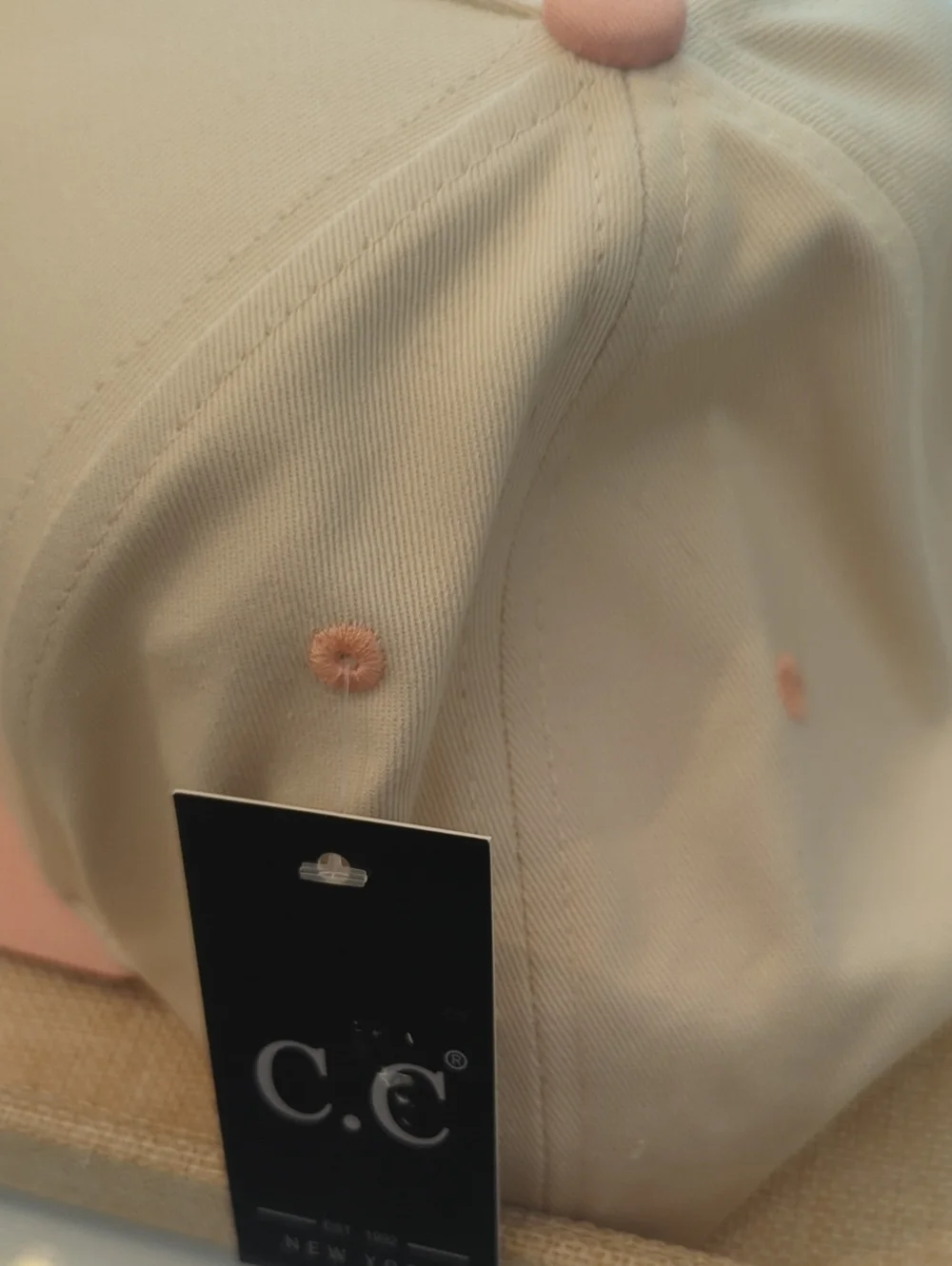 C.C Peach Beige  Baseball Cap with Rainbow Embroidery 100% Cotton OS